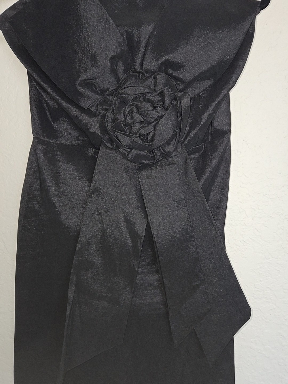 Snap Black Satin Dress with Rosette Detail